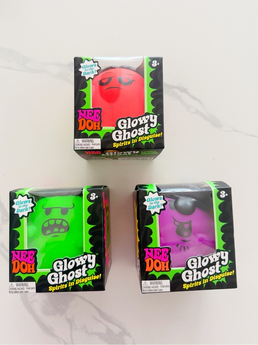 NeeDoh Glowy Ghost Halloween FULL Set of 3 RARE Glow in Dark NEW